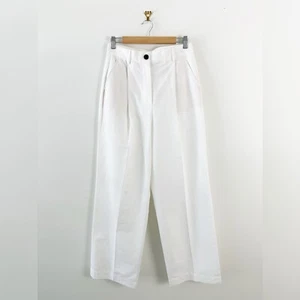 Massimo Dutti Linen Blend Wide Leg Pants Trousers High Waist White Size 8 NWT - Picture 1 of 12