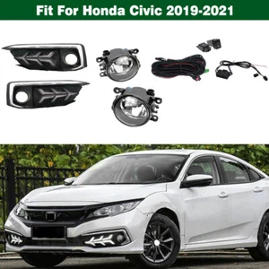 LED Daytime Running Lights Fog Lamp Covers Wire Switch For Honda Civic 2019-2021 - Picture 1 of 13