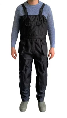 UK Heavy Duty Bib and Brace Overalls Mens Work Trousers Multi Pocket Robust Knee - Image 1 of 4