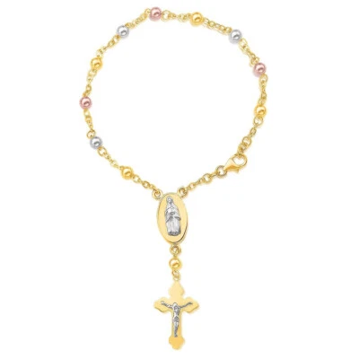 14K Tri-Color Gold Rosary Style Bracelet - Image 1 of 2