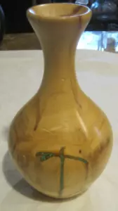 Handgeschnitzte Espe 10" Vase mit Intarsien Türkis ~ signiert ~ LBDLL - Bild 1 von 7