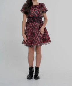$189 Zoe Ltd Kids Girl's Red Floral Smocked Round Neck A-Line Dress Size 7 - Picture 1 of 4
