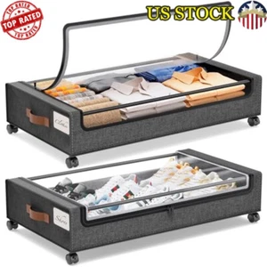 Under Bed Storage Containers W/ Wheels 66lbs Capacity Organizer Clothes Shoes US - Picture 1 of 6