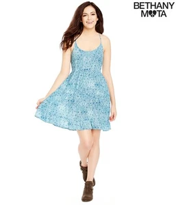NUEVO CON ETIQUETAS TALLA L AEROPOSTALE BETHANY MOTA AZUL DISTY ESTAMPADO CON CORREA DE SOL VESTIDO LINDO NUEVO!¡! - Imagen 1 de 5