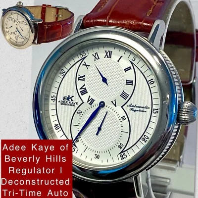 Regulador automático TRI-TIME 42mm | Mostrador branco guilhochê | Relógio ADEE KAYE pulseira marrom - Imagem 1 de 4