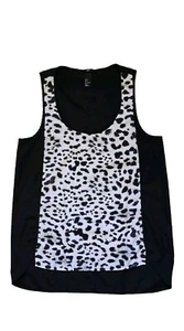 H&M womens size 4 sleeveless top black tan animal print scoop neck high-low EUC - Picture 1 of 4