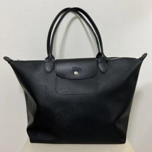 Longchamp Pliage City Tote Bag Black Leather - Picture 1 of 7