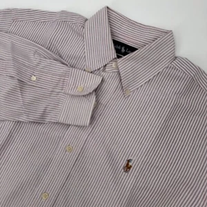 Ralph Lauren Dress Shirt Men's 15 Purple White Striped Logo Oxfort Classic Fit - Picture 1 of 13