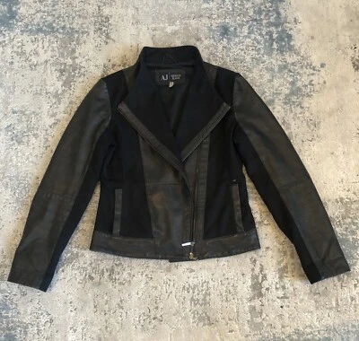 Rare Armani Jeans Wool Leather Biker Jacket, Women’s Size US 8 / EU 44 - Medium - Image 1 of 4