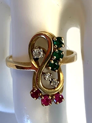 14k yellow gold natural gemstone diamond  ruby & emerald  ESTATE pxxxx - Image 1 of 4
