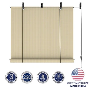 Beige Roll up Shade Roller Curtain For Patio Porch Pergola Balcony Yard Outdoor - Picture 1 of 8