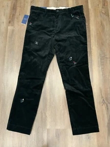Polo Ralph Lauren Skier Black Slim Corduroy Embroidered Pants Men’s Sz 36 x 30 - Picture 1 of 9