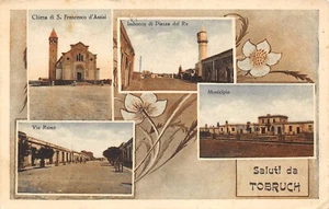 F145) AFRICA LIBIA SALUTI DA TOBRUCH VIA ROMA MUNICIPIO CHIESA PIAZZA RE VG - Picture 1 of 2