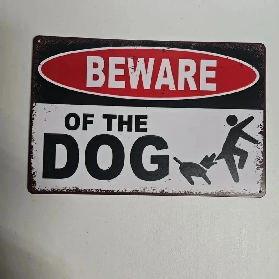Beware of Dog Metal Sign Funny Vintage Style Tin Warning Plaque 8x12 Wall Decor - Image 1 of 4