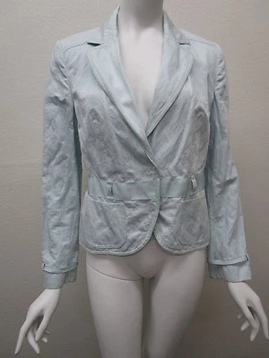 Blazer LUISA CERANO Azul Agua Algodón Metálico Oculto Cierre a Presión Talla 8 Foto 1 de 4