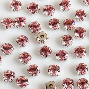 10 x 8mm  PINK STRASS CUT CRYSTAL  SILVER BASE SEW ON EMBELLISHMENTS GEMS - Picture 1 of 1