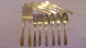 12 MIXED INTERNATIONAL SILVER PLATE TARNISHED FLATWARE "ROSEMARY" VERY NICE! - Picture 1 of 3