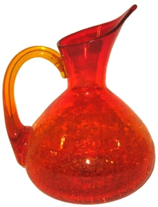 VtG 60s MCM BLENKO? Tangerine Crackle Glass Amber-Red Point Spout 7.5" Pitcher - Picture 1 of 6