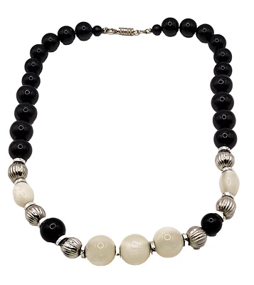 Collar de cuentas brillantes Lucite blanco y negro graduado 1928 tono plata sin marca Foto 1 de 4