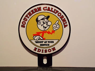 SOUTHERN CALIFORNIA EDISON Reddy Kilowatt Enamel Plate Topper ELECTRICIAN GIFT - Image 1 of 4