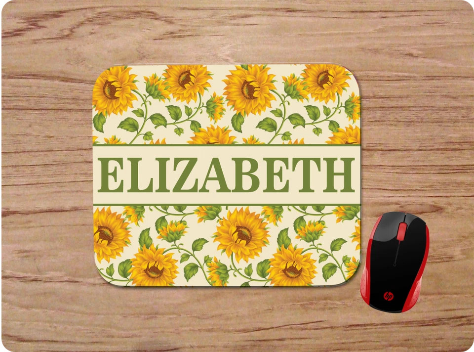 SUNFLOWERS PRINT PERSONALIZED W/ NAME CUSTOM MOUSE MOUSE PAD HOME OFFICE DECOR - Image 1 of 1