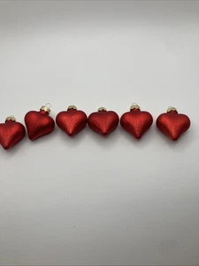 Puffed Matte Red Heart Ornament Set 6 Small Glass Christmas - Picture 1 of 6