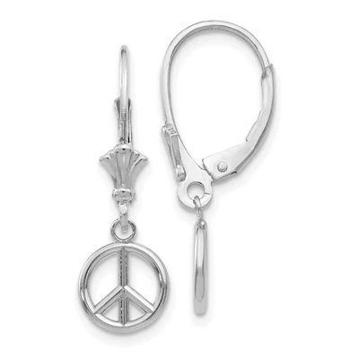 8mm 3D Peace Sign Lever Back Earrings in 14k White Gold - Image 1 of 4