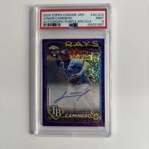 2024 Topps Chrome update- Junior Caminero RC Purple Speckle Auto /299 PSA 9 - Picture 1 of 2