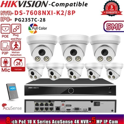 Hikvision 8CH NVR DS-7608NXI-K2/8P 8POE Colorvu Turret 5MP IP Camera Systems Lot - Image 1 of 4