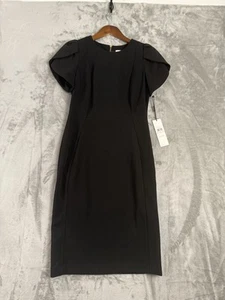 Calvin Klein Black Sheath Dress Tulip Sleeve Round Neck Women’s Size 6 NWT - Picture 1 of 12