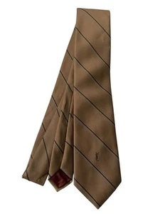 Yves Saint Laurent YSL Herren Krawatte Braun & Marine Gestreift Seide 3" (B) x 55" (L) EUc - Bild 1 von 7