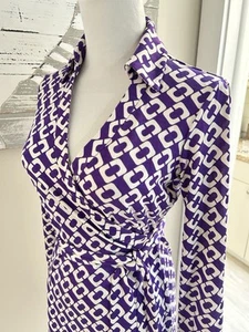 Size 6 8 DVF Diane von Furstenberg Jeanne Purple Chain Link Silk Wrap Dress - Picture 1 of 9