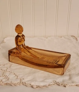 Vintage Art Deco Pink Glass Nude Bathing Beauty Nymph Soap Dish Ring Tray - Picture 1 of 11