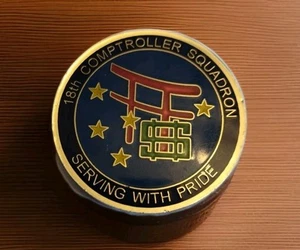 18th Comptroller Squadron USAF Kadena AFB Okinawa Japan Challenge Coin Goldtone - Picture 1 of 3