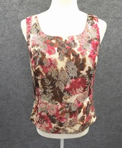 Top Talbots donna 6P smanicato foderato aderente cerniera multicolore broccato floreale - Foto 1 di 16