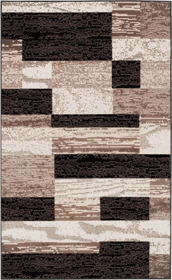 Indoor Area Rug, Jute Backed, Modern Geometric Patchwork Floor Decor for Bedr... - Image 1 of 4