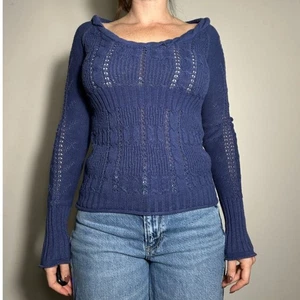 Y2K DNKY Jeans Purple Blue Crochet Hoodie Size Small - Picture 1 of 10