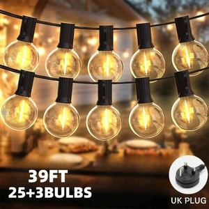 Outdoor String Lights Mains Powered 39 Feet G40 28 LED Shatterproof warm Bulbs - Picture 1 of 12