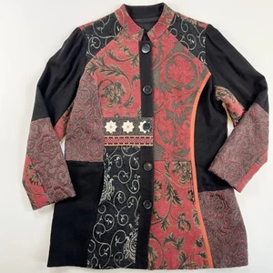 Chico's Antique Jacquard Mix Topper Mid Length Jacket Sz 2/Large Steampunk Woven - Picture 1 of 16