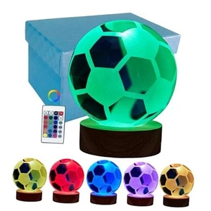 Crystal Ball Lamp, 3.15 Inch Soccer Night Light with 16 Colors LED, Wooden - Picture 1 of 8