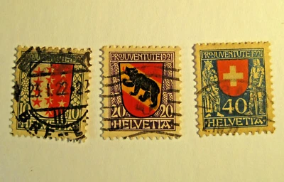 Switzerland Postage Stamps 1921 Pro Juvenate Set Three Stamps Used - Image 1 of 4