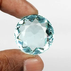 Round Cut Blue Aquamarine 61.05 Ct. 26 mm Faceted Loose Gemstone For Jewelry - Picture 1 of 4