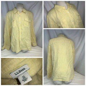 L.L. Bean Button Shirt XL Women Yellow 100% Linen 2 Pocket India Mint YGI RE2305 - Picture 1 of 11