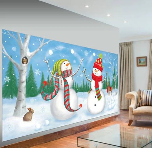 SNOWMEN JUGGLING Scene Setter Christmas holiday party wall decor kit 5' Frosty - Image 1 of 3