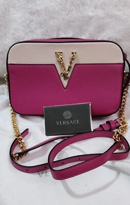 Versace Virtus Leather Crossbody Shoulder Bag Magenta Women's I5990 - Image 1 of 4