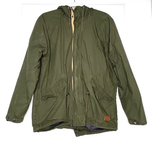 Volcom Hooded Flannel Lined Jacket Green And Orange Field Style Size Medium - Picture 1 of 10