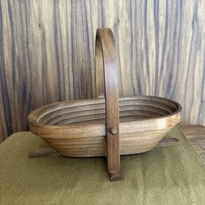 Klappbare faltbare Holzschale Korbgriff MCM gesungen handgefertigt Vintage - Bild 1 von 9