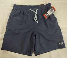 Men's TYR Swim Short Trunks UPF50 Pockets Navy Blue Large