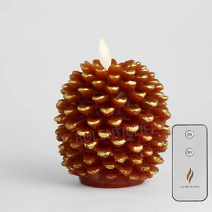 Luminara Flameless Pine Cone Wax Battery Candles with Remote Brown Moving Flame - Picture 1 of 6