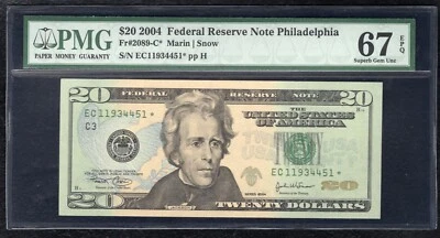 FR. 2089-C* 2004 $20 *STAR* FRN PHILADELPHIA, PA PMG GEM UNCIRCULATED-67EPQ (V) - Image 1 of 2